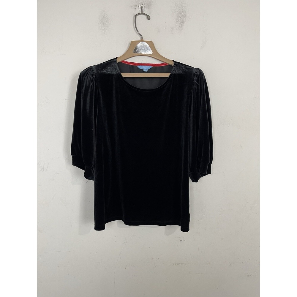 Draper James RSVP Womens XL Black Velvet Puff Sleeve Blouse Stretch Top Holiday
